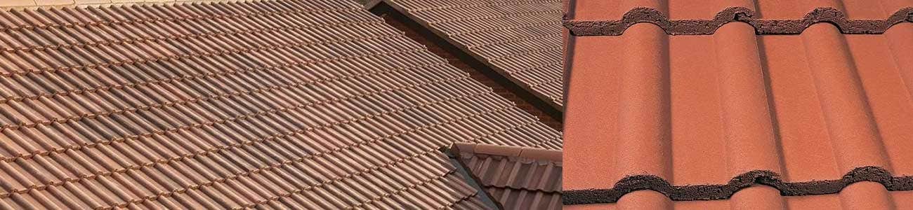 close-up of orange double-style Roman roof tiles