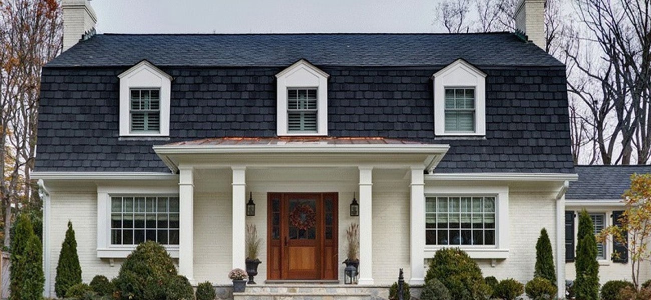 an urban house with mansard pitched roof